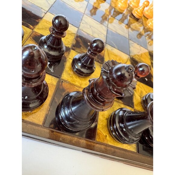 Handmade Chess Set Epoxy Resin Black Gold Has Issues - Picture 5 of 12